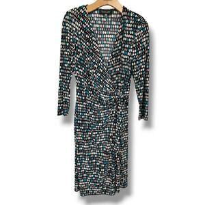 Black Label by Evan-Picone Women’s Blue Multicolor V-Neck Wrap Dress Size 10